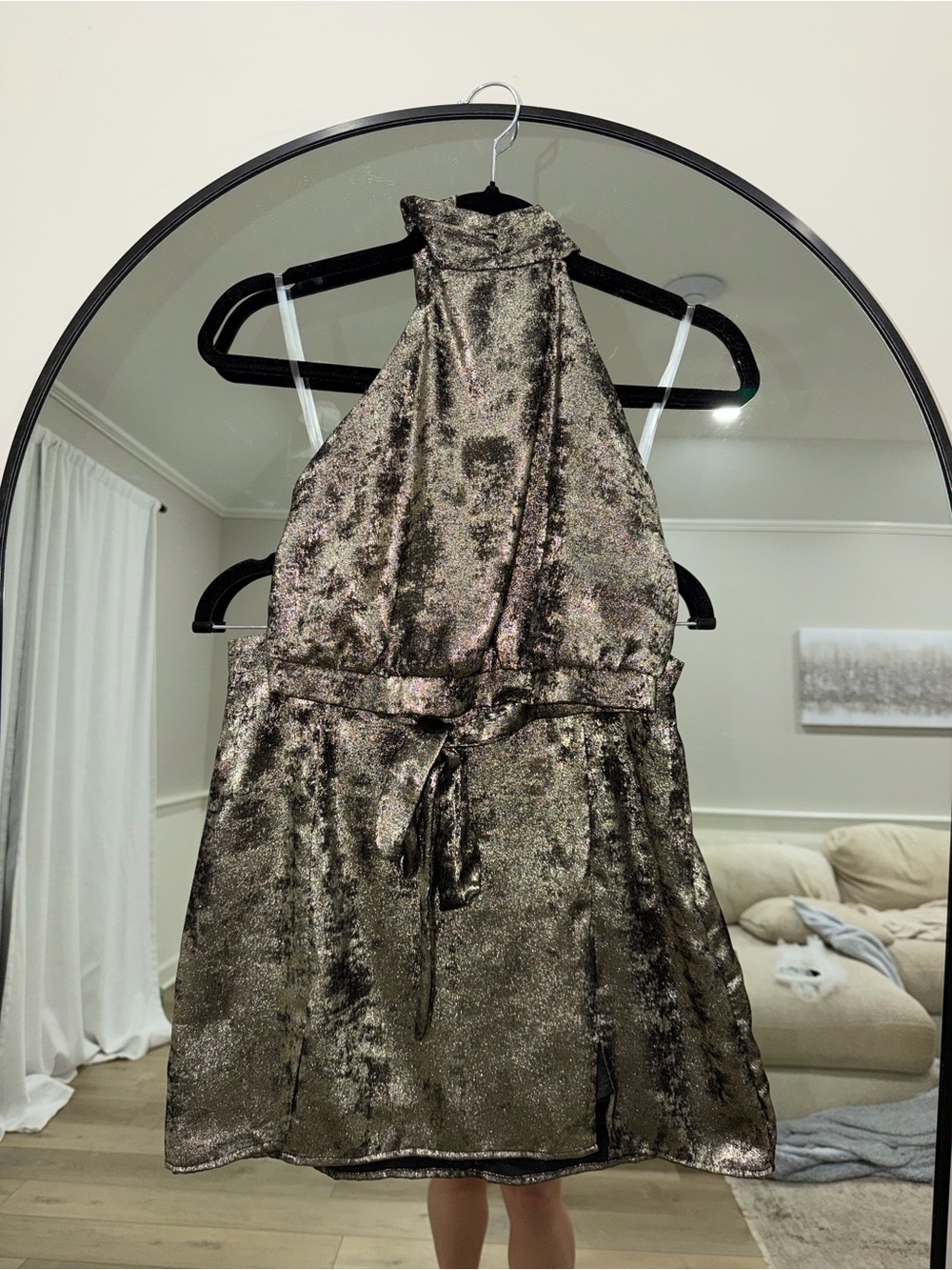 Metallic Halter Tie-Waist top and skirt set - Bronze